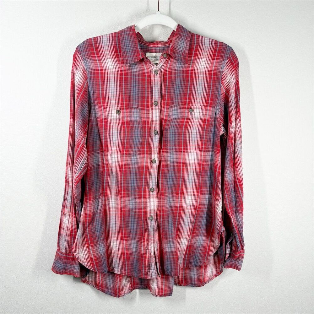 Denim & Supply RL Women's Red Plaid Button-Up Shirt Size L Long Sleeve Casual